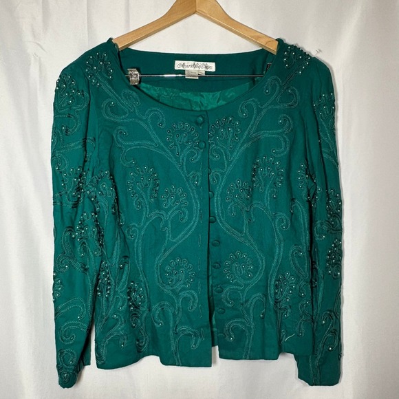 Marie St Claire Jackets & Blazers - Vintage Marie St Claire Emerald Green Beaded‎ Soutache Evening Jacket Womens 12